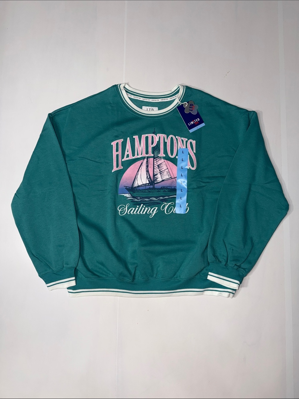 NWT Limited Too Womens Green Hamptons Sailing Club Crewneck Sweatshirt L NWT